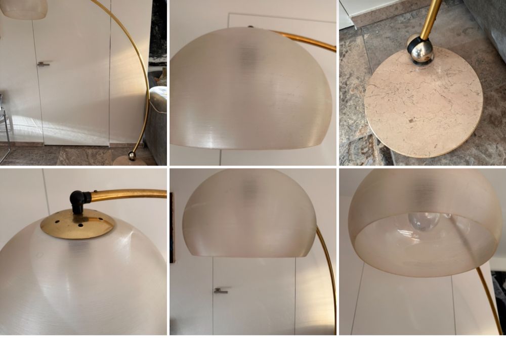 Goffredo Reggiani lampa łukowa mid century. Podstawa trawertyn