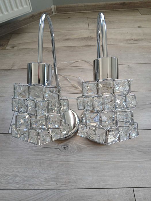 Lampa wisząca plus 2 lampki nocne CHROM KRYSZTAŁKI I DIAMENTY E27