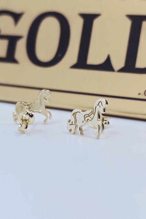 Złote kolczyki wtykane konie próba 585 14k