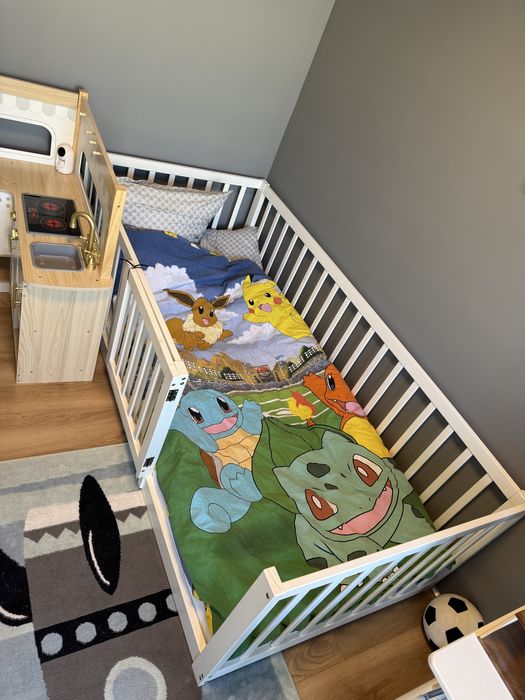 Lozeczko dzieciece niskie przypodlogowe barierki materac 90x200