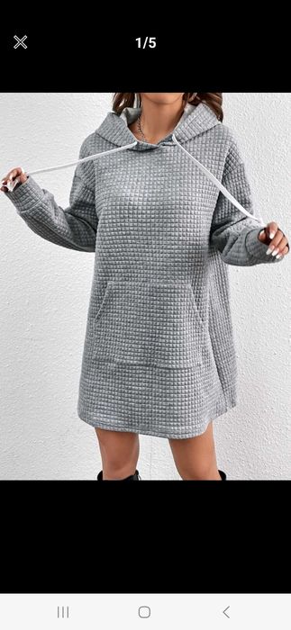 Nowa bluza z kapturem długa oversize szara sukienka dresowa 36 s