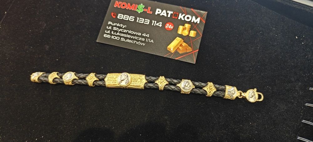 Bransoletka na skórze 585 w 41.3gr.Unikalny wyglaD..NowA.. PAT-KOM