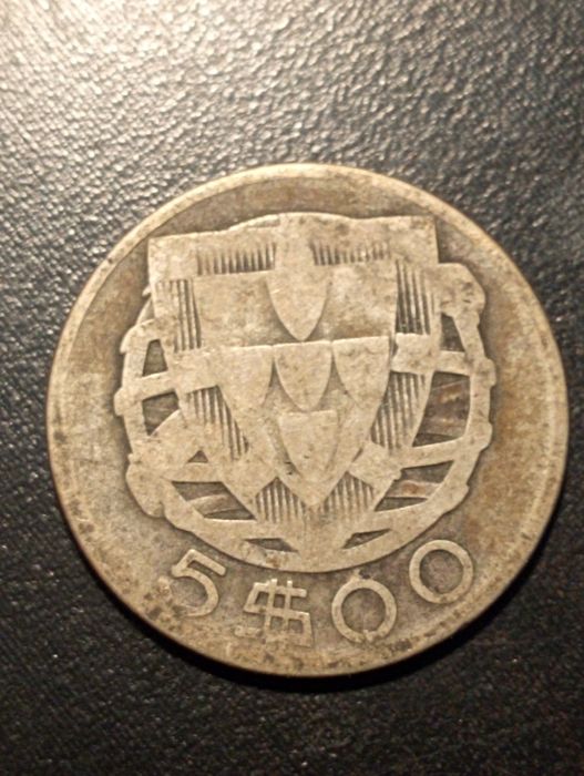 5 escudos - Republca Portuguesa - 1933 - Prata - Bela