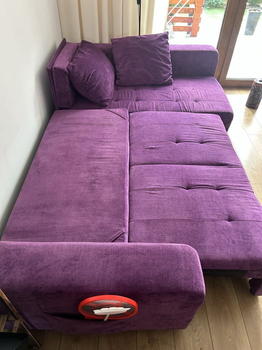 Fioletowy narożnik welur sofa narożna
