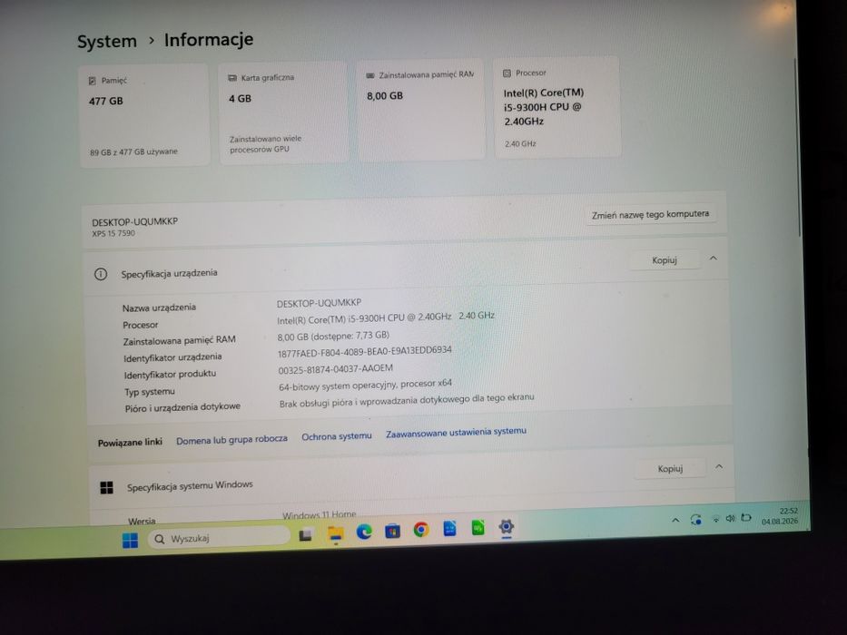 Uszkodzony Dell XPS 15 7590