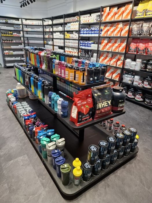 Островные двух, трехсторонние, торговые металлические стеллажи