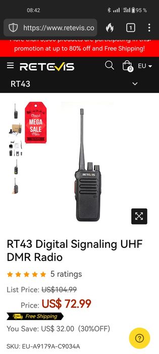 Dmr Цифрова Retevis RT43 Шифрування- ціна за одну, всього є 3 штуки..