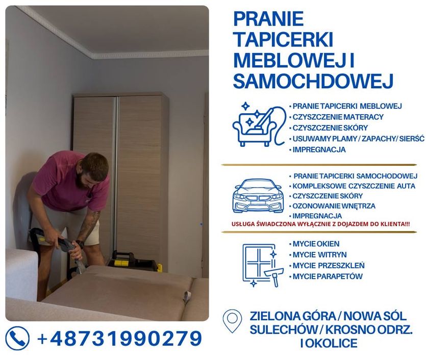 Pranie Tapicerki Meblowej i Samochodowej. Mycie okien i witryn