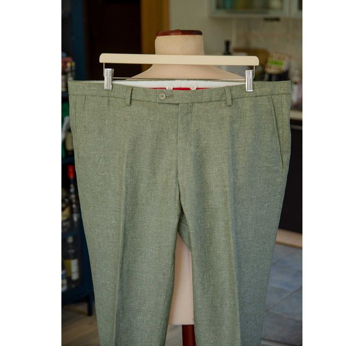 Lekkie zielone spodnie Club of Gents, lniane Marzotto, r56, XL, hopsack, wysoki stan