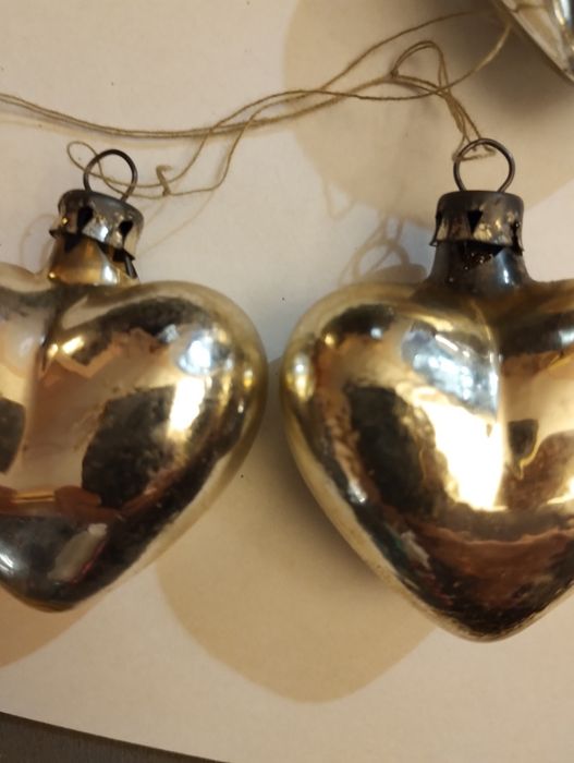 Szklane bombki choinkowe PRL vintage serca