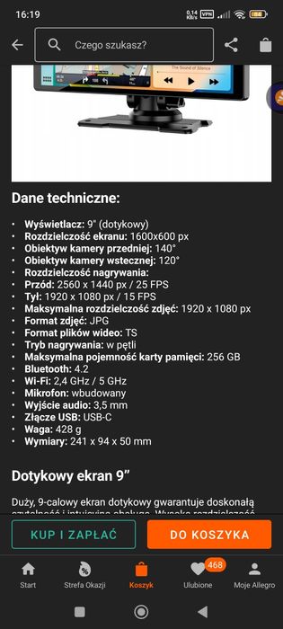 Tablet Android auto KM 2021 używany sprawny