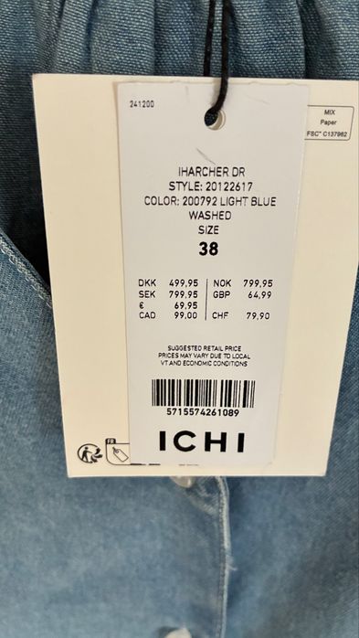 ICHI sukienka jeansowa 100% bawełna NOWA z metką r. 38 | denim