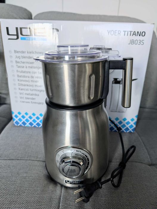 Blender kielichowy YOER szklany 4w1 młynek bidony 2,4L 1800W stal INOX