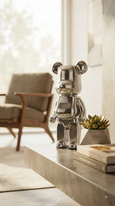 Фігурка ведмедика (14 см) в стилі Bearbrick, хромований арт-декор»