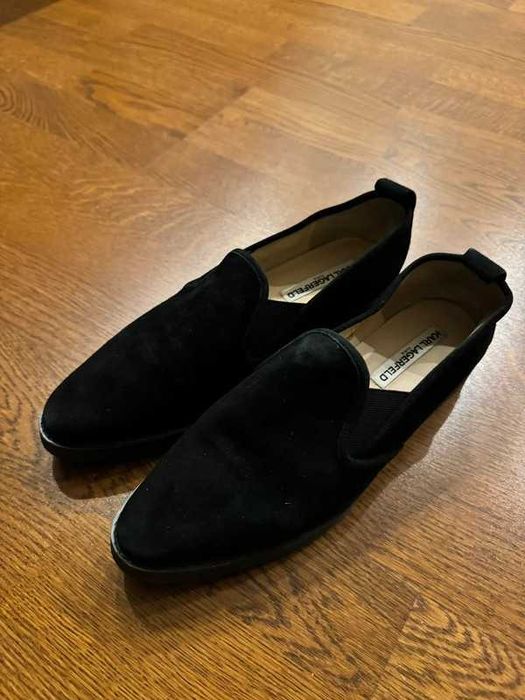 Buty Karl Lagerfeld Clement Black Suede Leather Slip Ons 41