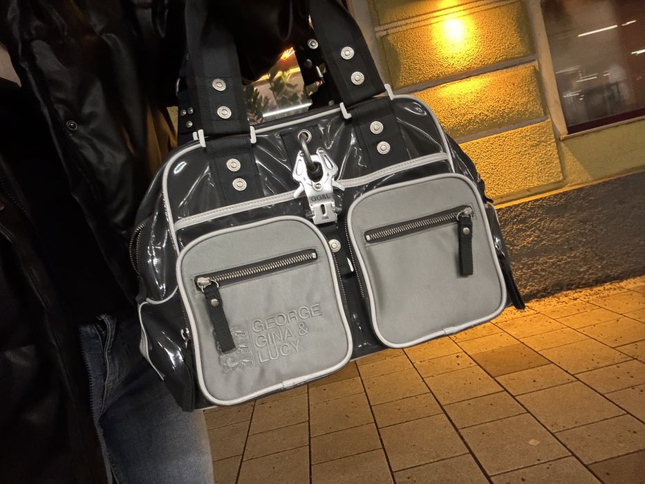 GGL Оригинал George Gina & Lucy 2007 серая сумка y2k Лаковая кожа