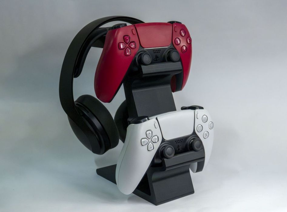 Suporte Gaming 3 em 1 – Headset + 2 Comandos (PS5 / Universal)