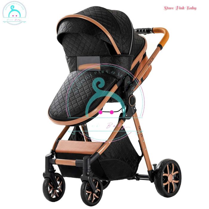 Carrinho bebé 3 em 1 PinkBaby Magic Gold - Com Base Isofix - Preto