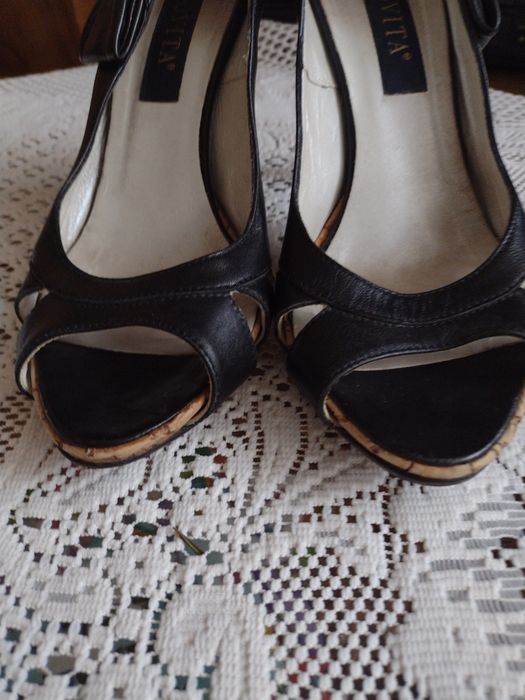 czółenka damskie skórzane czarne r.37 obcas 9cm