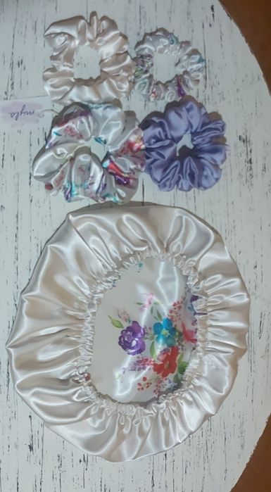 Jedwabny czepek rozmiar S/M+4 scrunchies