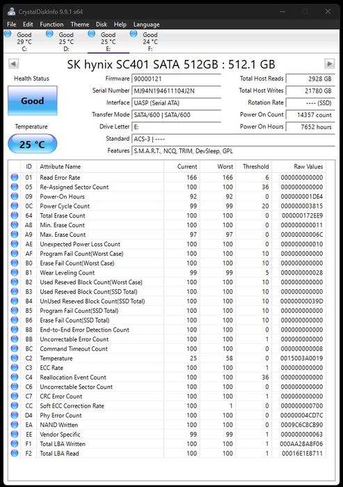 SSD диск (накопичувач) Micron / SK hynix обсягом 512 ГБ.
