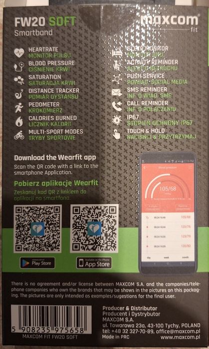 Smartwatch opaska sportowa zegarek smartband Maxcom fit FW20 SOFT