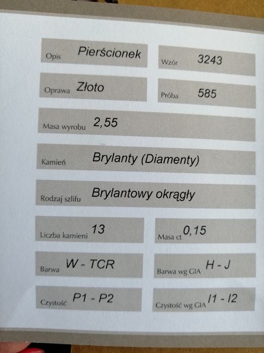 Złoty pierścionek z brylantami Verona r.14