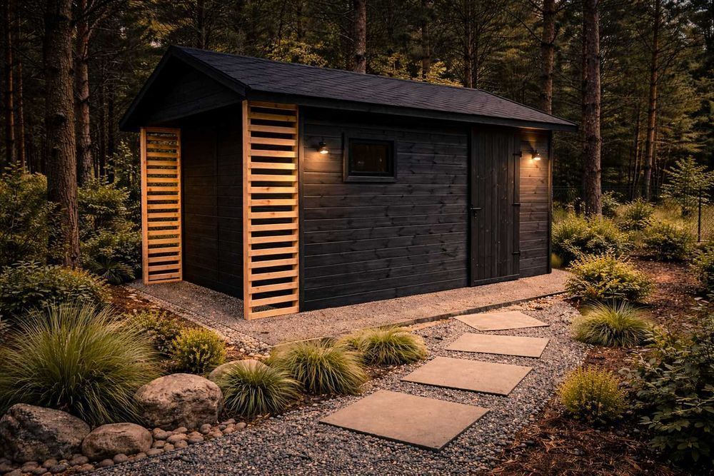 Domek ogrodowy sauna altana stojak na drewno wiata meble ogrodowe pergola