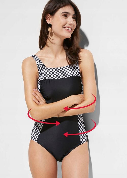 B.P.C kostium kąpielowy modelujący czarny ze wstawkami w kratkę r.50