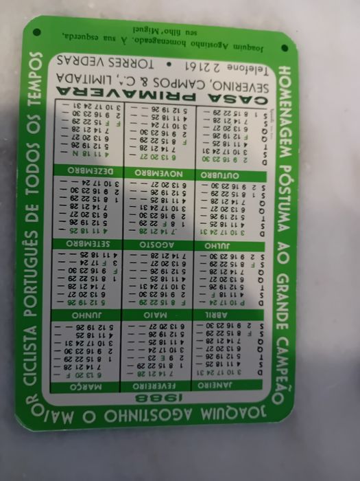 Conjunto de 5 Calendários de Bolso Antigos Joaquim Agostinho