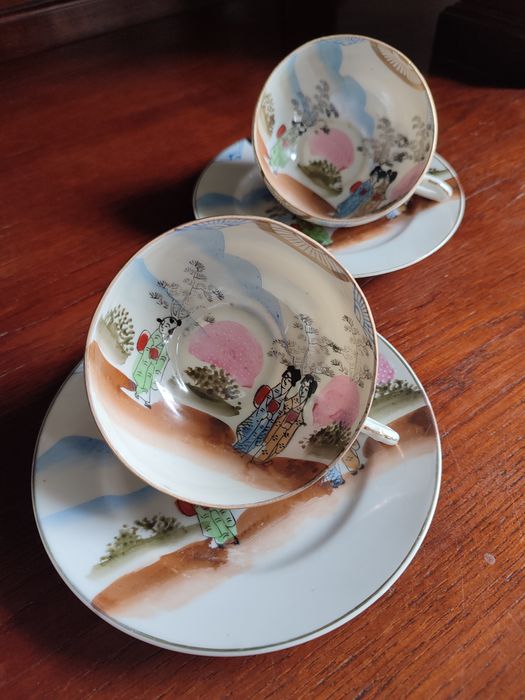 Dwa zestawy do herbaty porcelana vintage japońska Kutani