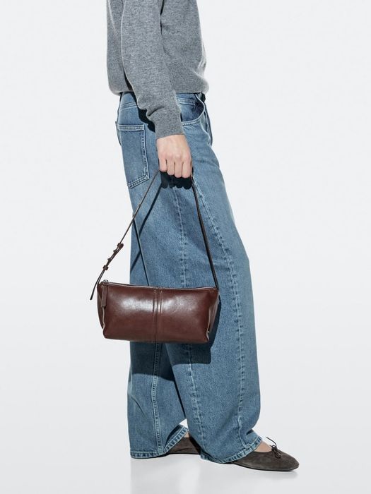 Сумка на плече зі шкіри наппа massimo dutti