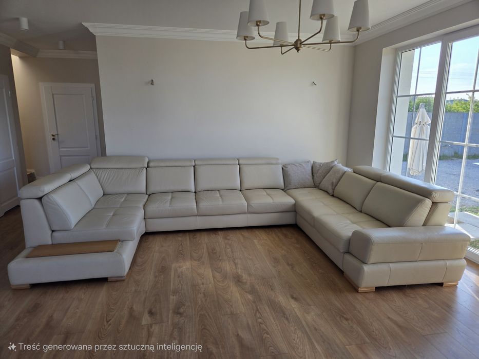 Skórzany narożnik CAPRI z funkcją spania – kremowy, naturalna skóra, s