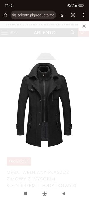 Elegancki męski płaszcz zimowy M – wełniany, NOWY, nietrafiony rozmiar