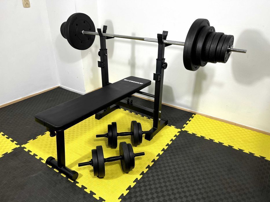 Zestaw Do Ćwiczeń 96kg Hantle Siłownia Atlas Ławka Obciążenie Sztanga