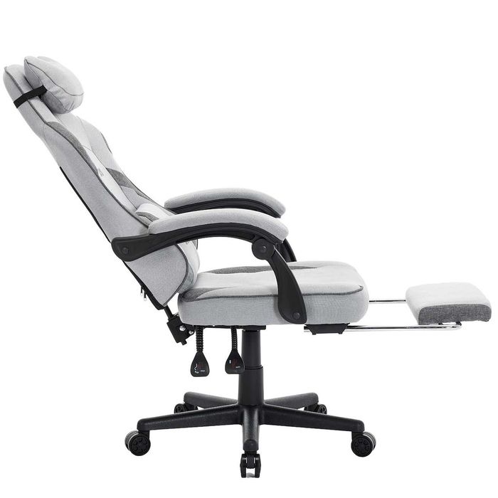 Fotel gamingowy DEUS EDGE Szary – styl, ergonomia i wysuwany podnóżek