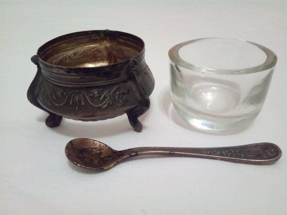 Open Salt Cellar and Silver-Plated Spoon 8Iommet Russia