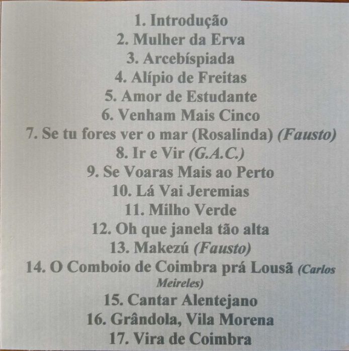 José Afonso	- - - - -		Concerto no Teatro Alcala Palace	- - - - -	CD