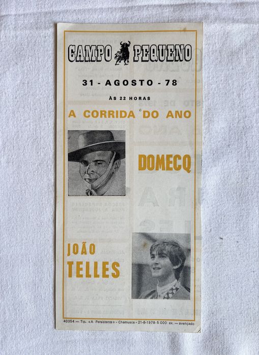 Folheto Taurino Campo Pequeno 1978 - Alvaro Domecq e João Telles
