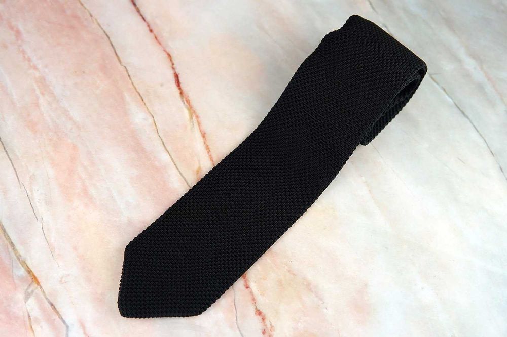 NOWY krawat czarny knit boho czerń ślub męski garniturowy black tie