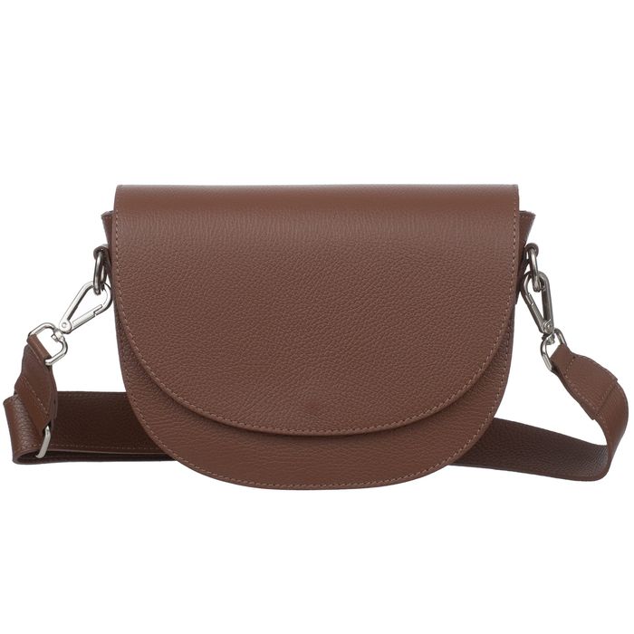 VERA PELLE torebka damska skórzana listonoszka z paskiem V558 brązowa