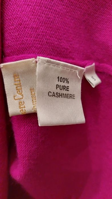 Sweter golf 100% kaszmir fuksja soft gruby splot thick weave