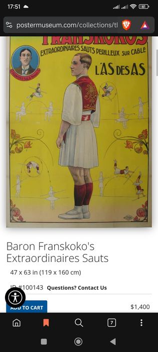 Cartaz Antigo de Circo – Baron Franskoko’s (Início do séc. XX)