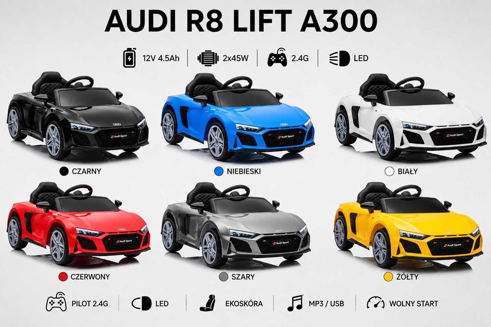 Auto Na Akumulator Audi R8 Lift A300 Pojazd sportowy Światła LED Pilot