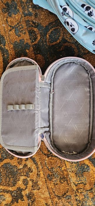 Plecak piórnik loozz panda turkus usztywniane plecy lekki trzykomorowy