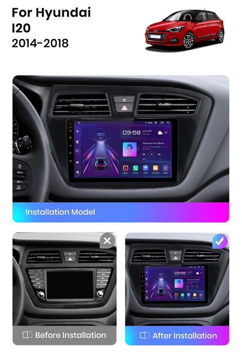 Rádio 9" android 2/32GB Hyundai I20 de 2014-19 WIFI GPS Bluetooth NOVO