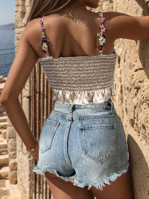 Top Satynowy Na Ramiączkach Boho W Kwiaty Beżowy Casual Shein L 40