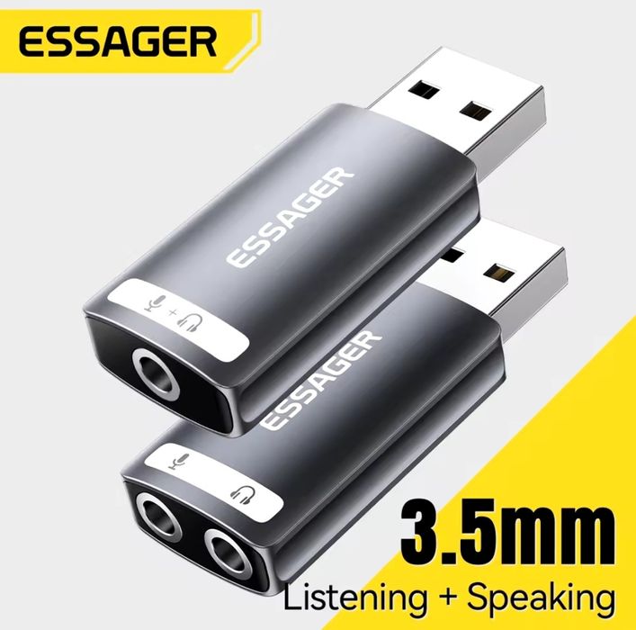 Внешняя звуковая карта ESSAGER , usb, aux 3,5 аудио адаптер PS4,5. Mac