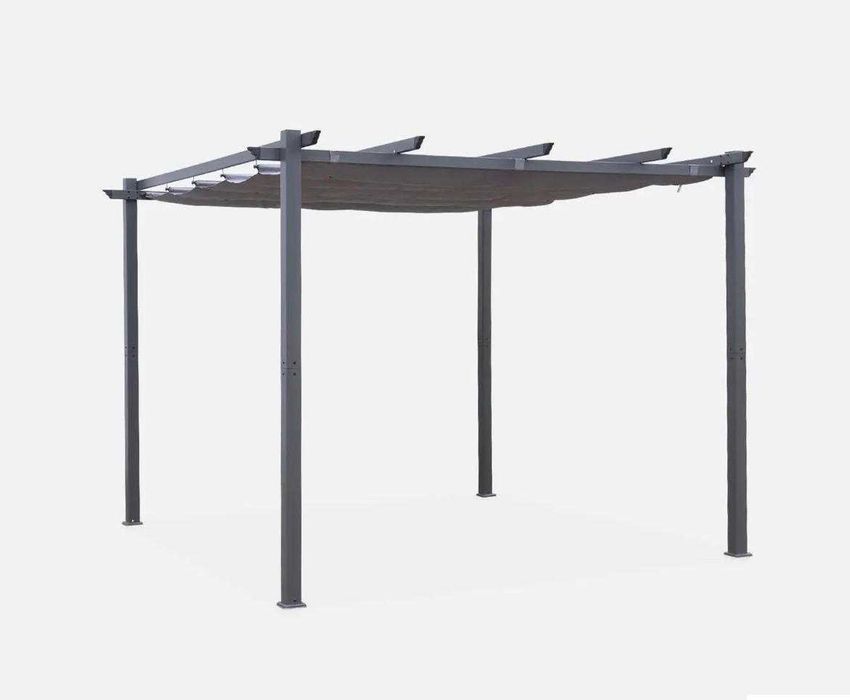 Pérgola em alumínio 3x3m com cobertura deslizante - cinza