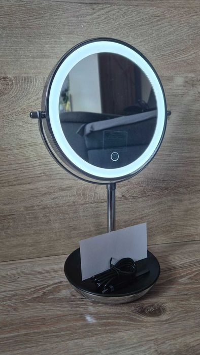 Powiększające Lustro LED do makijażu, NOWE, dwustronne, 17 cm, obrotowe.